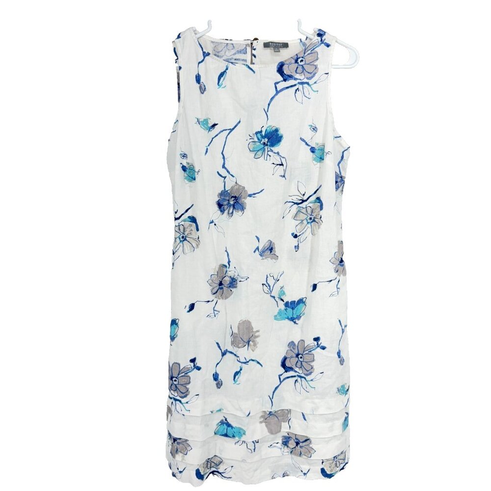 Habitat Women S Linen Tank Dress Floral Shift Sleeveless White Blue Layered